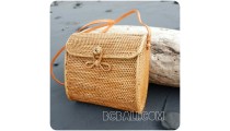 passport sling bags rattan leather with flower clip